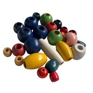 SALE VTG Colorful Chunky Wood Beads Retro Macrame Crafts Jewelry Granny 60s 70s